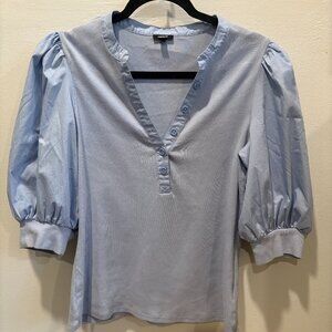 Express Women's Ribbed Puff Sleeve Henley Top | Size Large